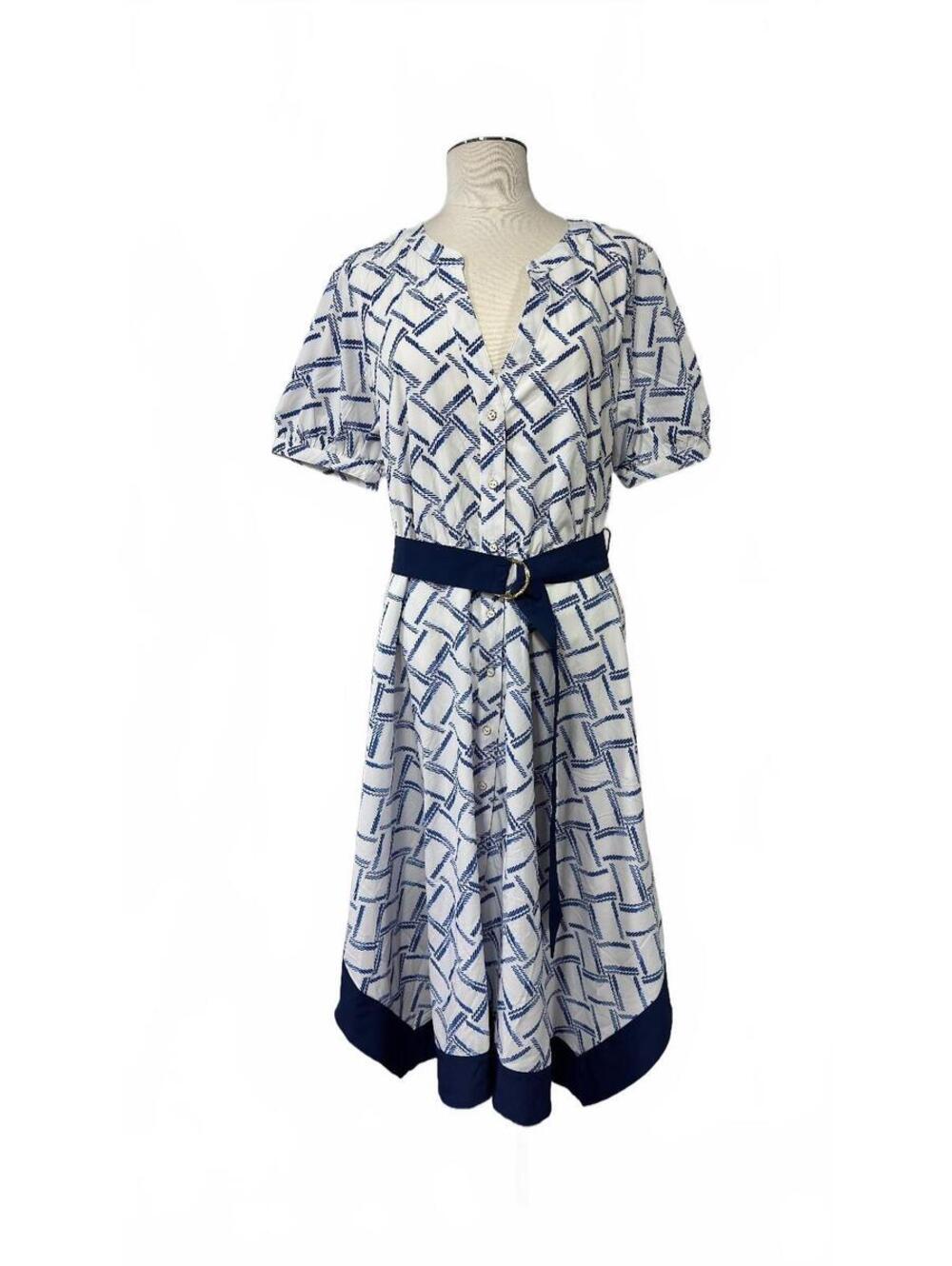 Karl Lagerfeld Paris white and navy geometric short sleeve dress Sz 10 dd11